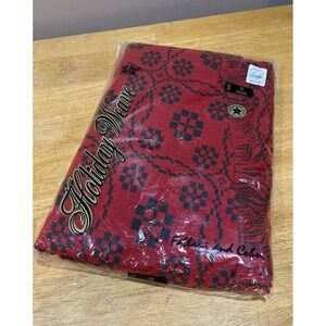 Vtg Fallani Cohn Christmas Tablecloth Green Red Weaved 70" Round Holiday